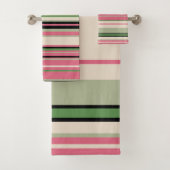 Rosa und grüne Streifen Mitte des Jahrhunderts mod Badhandtuch Set (Insitu)