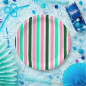 Rosa und grüne Streifen Pappteller (Party)