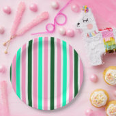 Rosa und grüne Streifen Pappteller (Party)