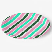 Rosa und grüne Streifen Pappteller (Schrägansicht)