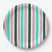 Rosa und grüne Streifen Pappteller (Vorderseite)