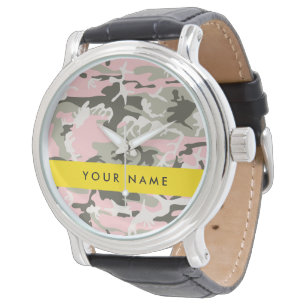 Rosa und grüne Tarnung Ihren Namen personalisieren Armbanduhr