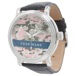 Rosa und grüne Tarnung Personalisieren Sie Ihren N Armbanduhr