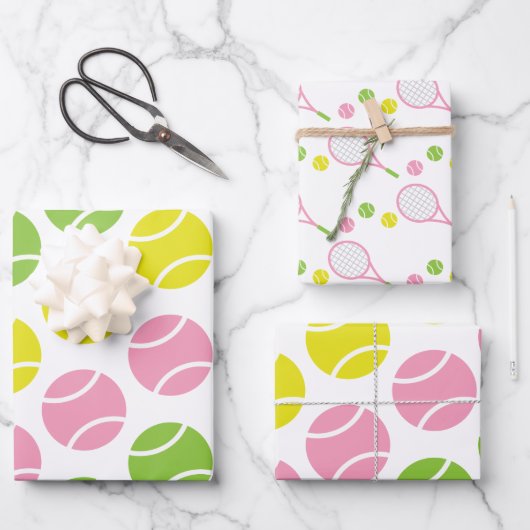 Rosa und grüne Tennisschläger Geschenkpapier Set (Vorderseite)