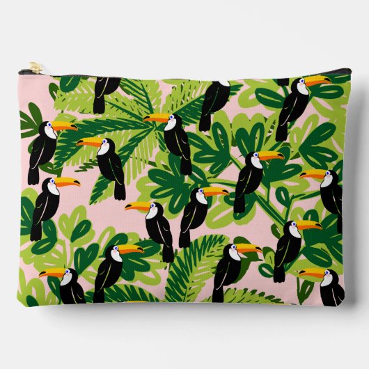 Rosa und grüne Toucan Birds Toilettenbeutel Zubehörtasche (Vorderseite)