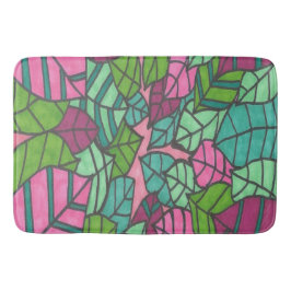 Rosa und grüne tropische Blätter Badematte