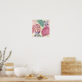Rosa und grüne tropische Blätter, Blumen. Poster (Küche)