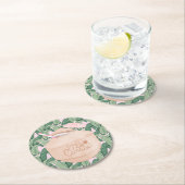 Rosa und grüne tropische Blätter | Coconut Drink | Runder Pappuntersetzer (Vor Ort)