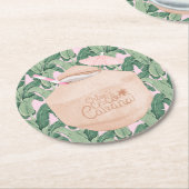 Rosa und grüne tropische Blätter | Coconut Drink | Runder Pappuntersetzer (Angewinkelt)