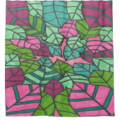 Rosa und grüne tropische Blätter drucken Duschvorhang (Vorderseite)