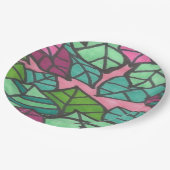 Rosa und grüne tropische Blätter drucken Pappteller (Schrägansicht)