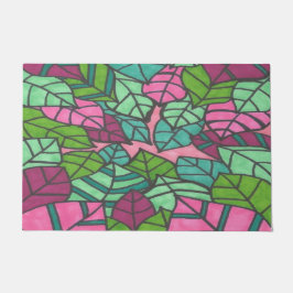 Rosa und grüne tropische Blätter Fußmatte