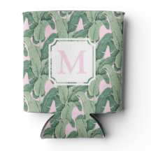 Rosa und grüne tropische Blätter | Monogram Cabana