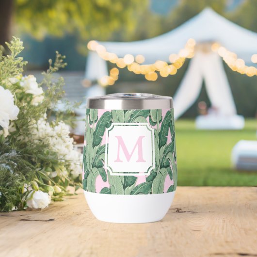 Rosa und grüne tropische Blätter | Monogramm Caban (Hochzeit (gedreht))