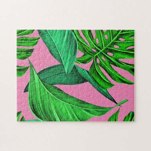 Rosa und grüne tropische Blätter Puzzle (Horizontal)