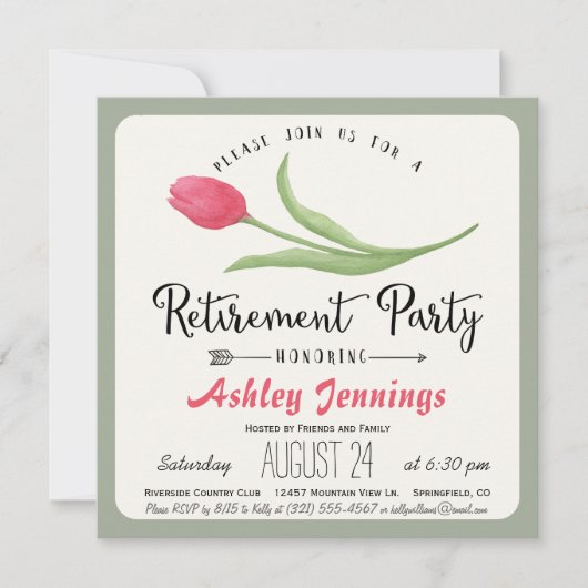 Rosa und grüne Tulip-Party Einladung (Vorderseite)