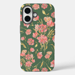 Rosa und grüne Tulpe florale Wasserfarbe iPhone 16 Hülle