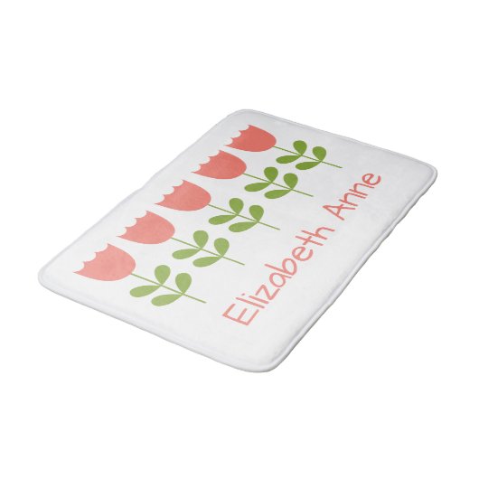 Rosa und grüne Tulpen Personalisiert reversibel Badematte (Schrägansicht)