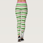 Rosa und grüne Urlaubstriche mit Schneemann Leggings (Rückseite)