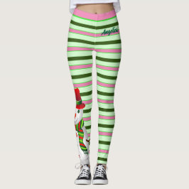 Rosa und grüne Urlaubstriche mit Schneemann Leggings