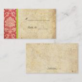 Rosa und grüne Vintage Damasplakate Platzkarte (Vorne/Hinten)