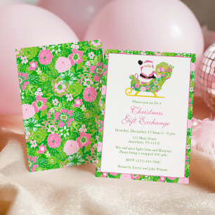 Rosa und grüne vornehme Palm Beach Santa-Party Einladung