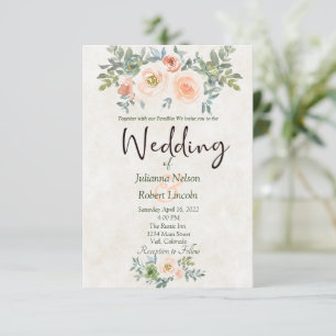 Rosa und grüne Wasserfarben-Blumen-Hochzeitseinlad Einladung