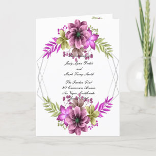 Rosa und grüne Wasserfarben Blumen-Hochzeitsprogra Ankündigung