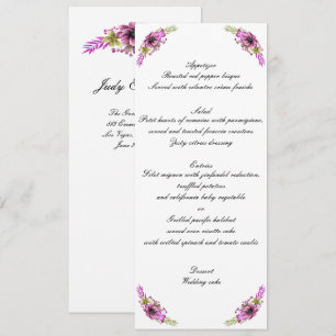 Rosa und grüne Wasserfarben Floral-Hochzeitsmenü Einladung
