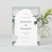 Rosa und grüne Wasserfarbenblütenhochzeit Einladung (Stehend Vorderseite)