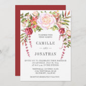 Rosa und grüne Wasserfarbenblütenhochzeit Einladung (Vorne/Hinten)