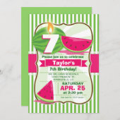 Rosa und grüne Wassermelone, Kinderparty Einladung (Vorne/Hinten)
