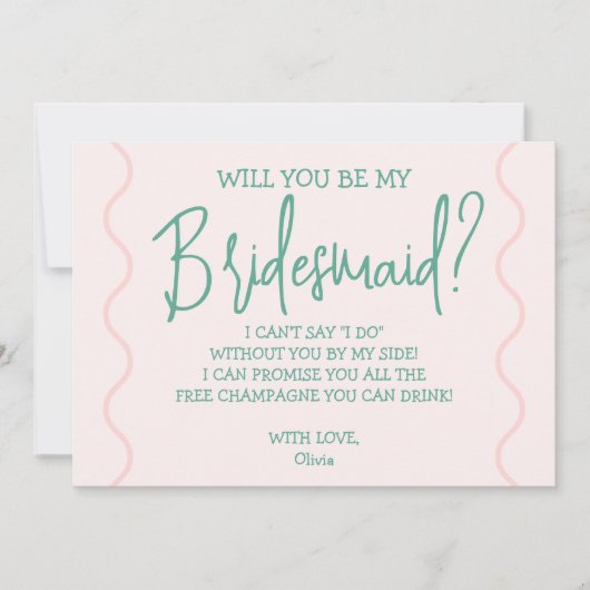 Rosa und grüne Wavy-Hochzeit Einladung (Vorderseite)