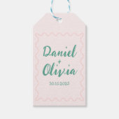 Rosa und grüne Wavy-Hochzeit Geschenkanhänger (Vorderseite)