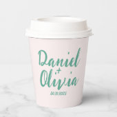 Rosa und grüne Wavy-Hochzeit Pappbecher (Rückseite)