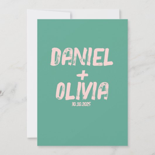 Rosa und grüne Wavy-Hochzeit Save The Date (Rückseite)