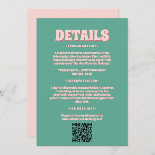 Rosa und grüne Wavy Hochzeitskarten Einladung (Vorne/Hinten)