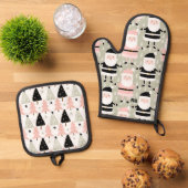 Rosa und grüne Weihnachten Ofenhandschuh & Topflappen-Set (Oben Unten)