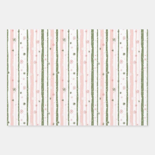 Rosa und grüne Weihnachtsbaum Bows Candy Canes Geschenkpapier Set (Vorderseite 3)