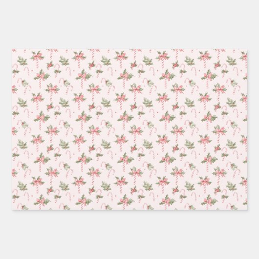 Rosa und grüne Weihnachtsbaum Bows Candy Canes Geschenkpapier Set (Vorderseite 2)