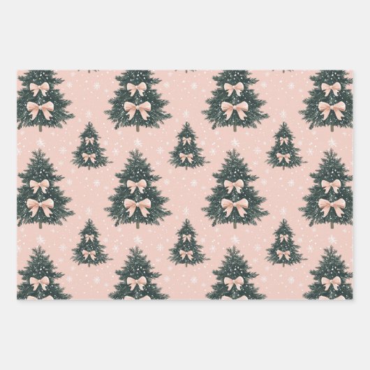 Rosa und grüne Weihnachtsbaum Bows Candy Canes Geschenkpapier Set (Vorderseite)