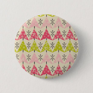 Rosa und grüne Weihnachtsbäume Button
