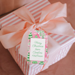 Rosa und grüne Weihnachtsbäume Geschenkanhänger