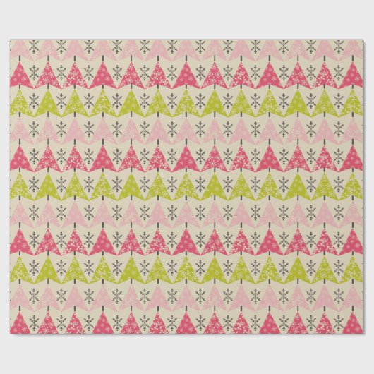 Rosa und grüne Weihnachtsbäume Geschenkpapier (Flach)