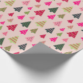 Rosa und grüne Weihnachtsbäume Geschenkpapier (Ecke)