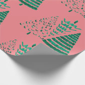 Rosa und grüne Weihnachtsbäume Geschenkpapier (Ecke)