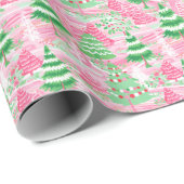 Rosa und grüne Weihnachtsbäume Geschenkpapier (Rolleneckpunkt)