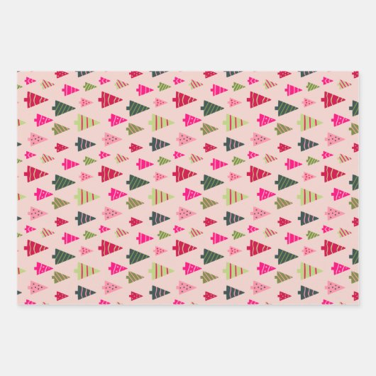 Rosa und grüne Weihnachtsbäume Geschenkpapier Set (Vorderseite 2)
