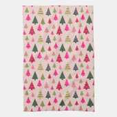Rosa und grüne Weihnachtsbäume Geschirrtuch (Vertikal)