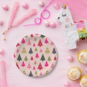 Rosa und grüne Weihnachtsbäume Pappteller (Party)